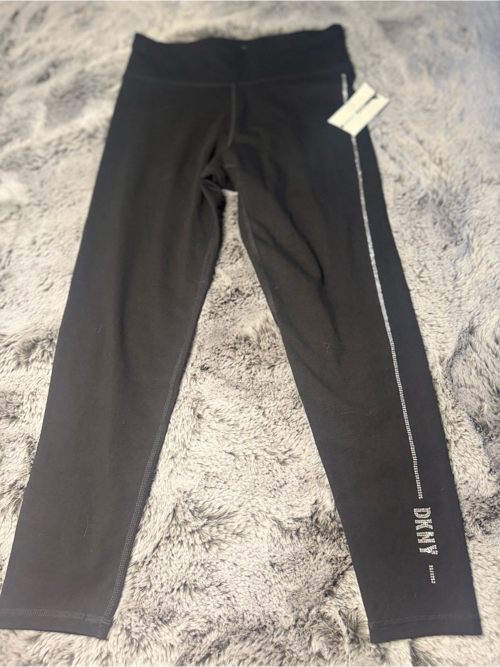 DKNY Black Girls' Leggings with Side Rhinestone Stripe